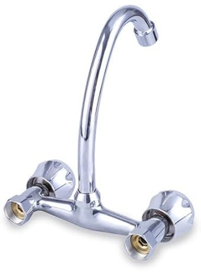 المفتاحة خلاط حوض مثبت على الحائط - صنبور ماء ساخن وبارد بمقبضين مع تدفق هواء مهوى بدون تناثر، فوهة بطول 22 سم، تشطيب كروم، خلاط من الفولاذ المقاوم للصدأ للمطبخ والحمام - Image 3